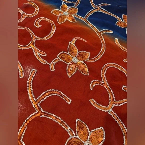 Floral Embroidered Scarf in Red and Blue Large 69”x 33” - Picture 6 of 13